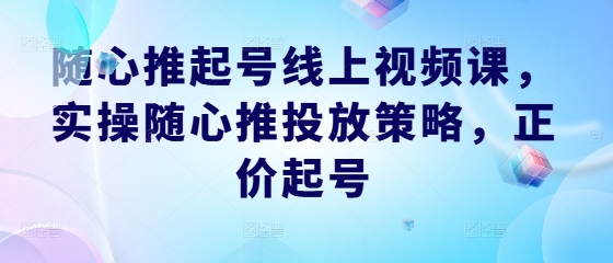 随心推起号线上视频课，实操随心推投放策略，正价起号-创客联盟资源网-本站致力于分享优质实用的互联网资源,创业项目,软件工具