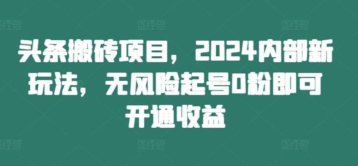 头条搬砖项目，2024内部新玩法，无风险起号0粉即可开通收益-创客联盟资源网-本站致力于分享优质实用的互联网资源,创业项目,软件工具