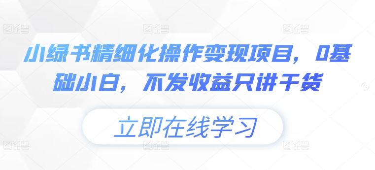 小绿书精细化操作变现项目，0基础小白，不发收益只讲干货-创客联盟资源网-本站致力于分享优质实用的互联网资源,创业项目,软件工具