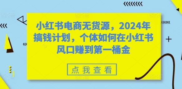 小红书电商无货源，2024年搞钱计划，个体如何在小红书风口赚到第一桶金-创客联盟资源网-本站致力于分享优质实用的互联网资源,创业项目,软件工具
