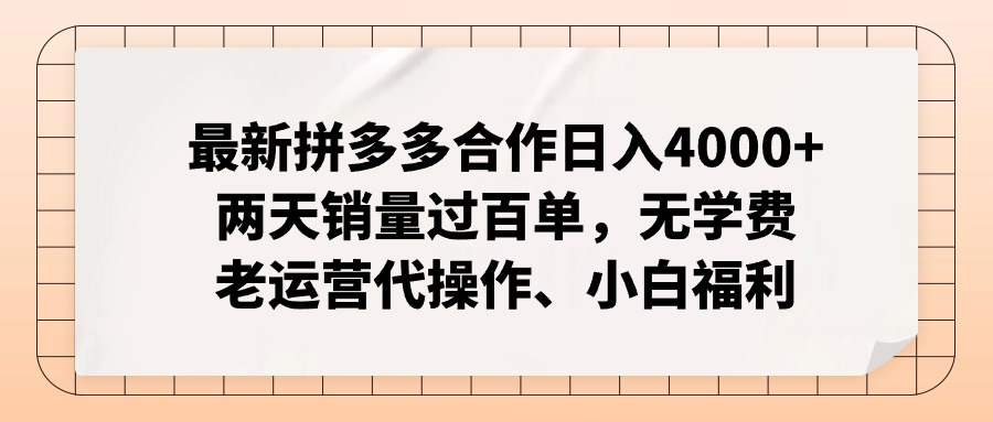 （12869期）拼多多最新合作日入4000+两天销量过百单，无学费、老运营代操作、小白福利-创客联盟资源网-本站致力于分享优质实用的互联网资源,创业项目,软件工具