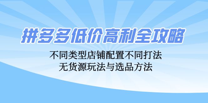 （12897期）拼多多低价高利全攻略：不同类型店铺配置不同打法，无货源玩法与选品方法-创客联盟资源网-本站致力于分享优质实用的互联网资源,创业项目,软件工具