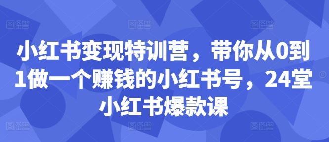 小红书变现特训营，带你从0到1做一个赚钱的小红书号，24堂小红书爆款课-创客联盟资源网-本站致力于分享优质实用的互联网资源,创业项目,软件工具