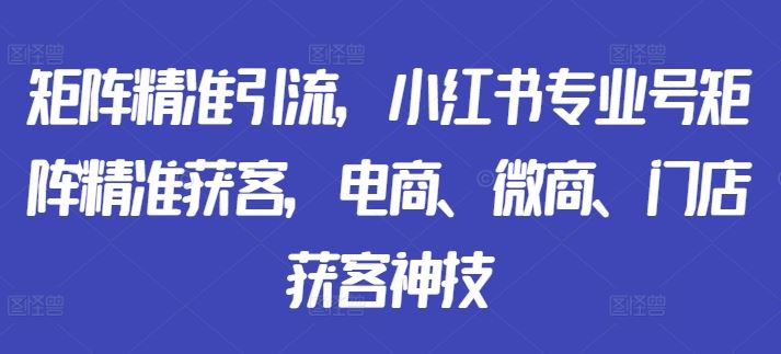 矩阵精准引流，小红书专业号矩阵精准获客，电商、微商、门店获客神技-创客联盟资源网-本站致力于分享优质实用的互联网资源,创业项目,软件工具