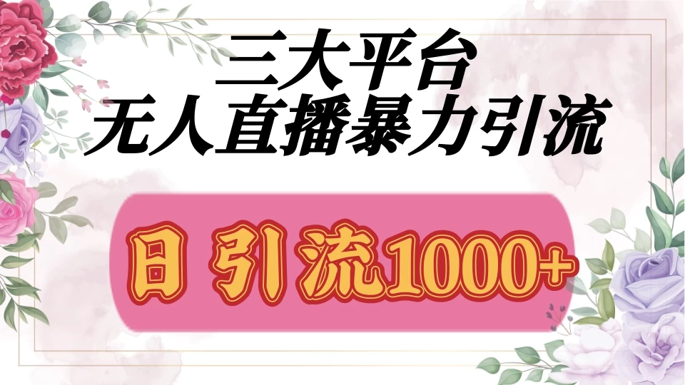 三大平台无人直播引流法，日引流1000+-创客联盟资源网-本站致力于分享优质实用的互联网资源,创业项目,软件工具
