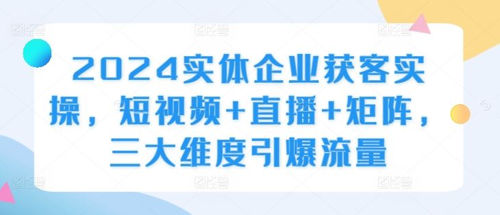 2024实体企业获客实操，短视频+直播+矩阵，三大维度引爆流量-创客联盟资源网-本站致力于分享优质实用的互联网资源,创业项目,软件工具