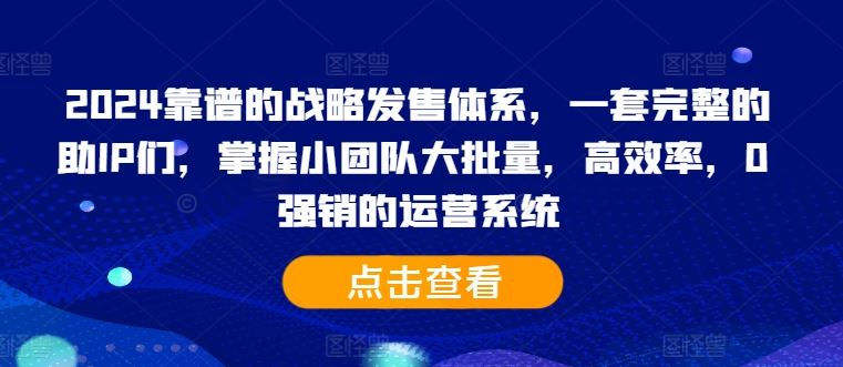 2024靠谱的战略发售体系，一套完整的助IP们，掌握小团队大批量，高效率，0 强销的运营系统-创客联盟资源网-本站致力于分享优质实用的互联网资源,创业项目,软件工具