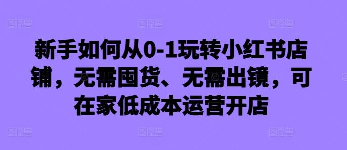 新手如何从0-1玩转小红书店铺，无需囤货、无需出镜，可在家低成本运营开店-创客联盟资源网-本站致力于分享优质实用的互联网资源,创业项目,软件工具