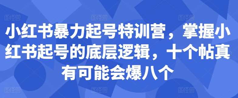 小红书暴力起号特训营，掌握小红书起号的底层逻辑，十个帖真有可能会爆八个-创客联盟资源网-本站致力于分享优质实用的互联网资源,创业项目,软件工具