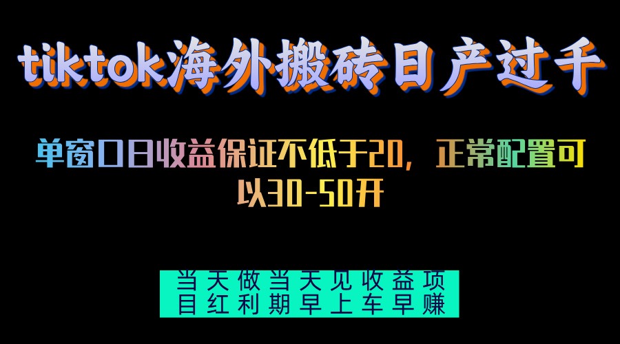 （13079期）tiktok海外搬砖项目单机日产过千当天做当天见收益-创客联盟资源网-本站致力于分享优质实用的互联网资源,创业项目,软件工具