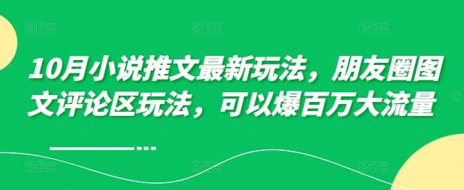 10月小说推文最新玩法，朋友圈图文评论区玩法，可以爆百万大流量-创客联盟资源网-本站致力于分享优质实用的互联网资源,创业项目,软件工具