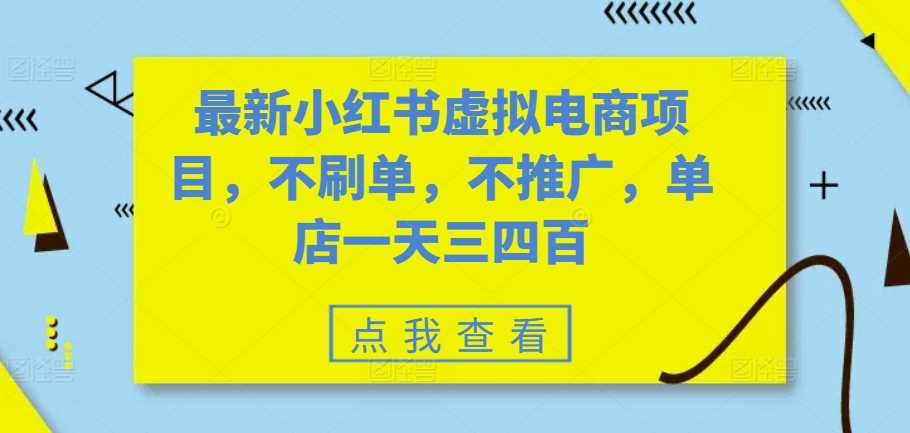 最新小红书虚拟电商项目，不刷单，不推广，单店一天三四百-创客联盟资源网-本站致力于分享优质实用的互联网资源,创业项目,软件工具