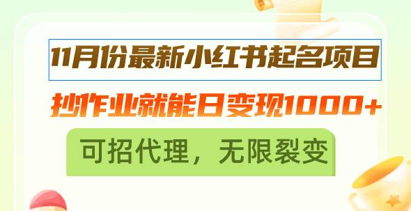 （13256期）11月份最新小红书起名项目，抄作业就能日变现1000+，可招代理，无限裂变-创客联盟资源网-本站致力于分享优质实用的互联网资源,创业项目,软件工具