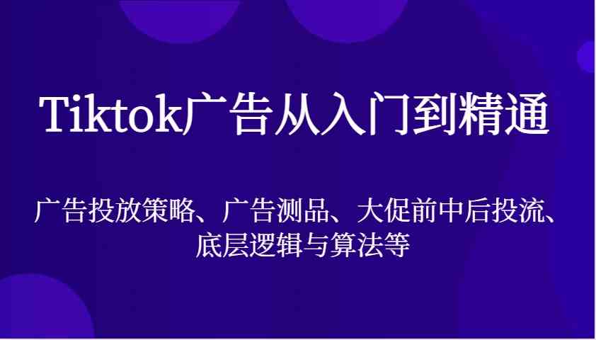 Tiktok广告从入门到精通，广告投放策略、广告测品、大促前中后投流、底层逻辑与算法等-创客联盟资源网-本站致力于分享优质实用的互联网资源,创业项目,软件工具