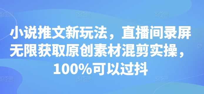小说推文新玩法，直播间录屏无限获取原创素材混剪实操，100%可以过抖-创客联盟资源网-本站致力于分享优质实用的互联网资源,创业项目,软件工具