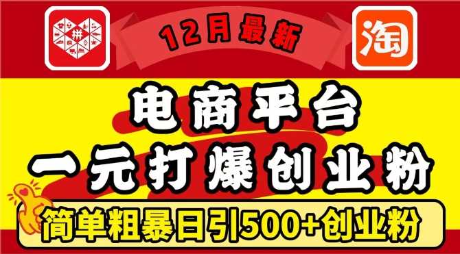12月最新：电商平台1元打爆创业粉，简单粗暴日引500+精准创业粉，轻松月入过W【揭秘】-创客联盟资源网-本站致力于分享优质实用的互联网资源,创业项目,软件工具