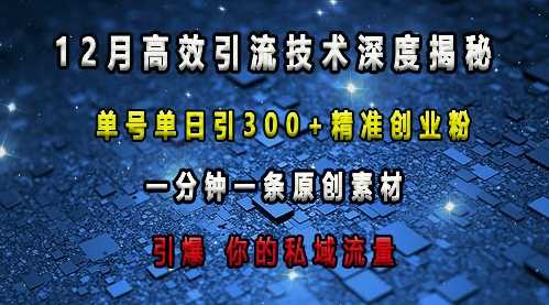 最新高效引流技术深度揭秘 ，单号单日引300+精准创业粉，一分钟一条原创素材，引爆你的私域流量-创客联盟资源网-本站致力于分享优质实用的互联网资源,创业项目,软件工具