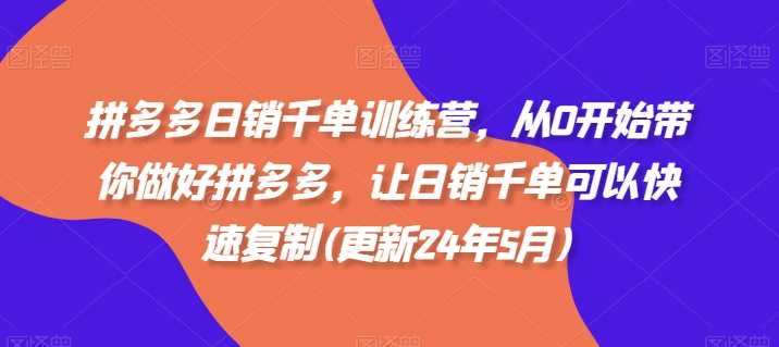 拼多多日销千单训练营，从0开始带你做好拼多多，让日销千单可以快速复制(更新24年12月)-创客联盟资源网-本站致力于分享优质实用的互联网资源,创业项目,软件工具