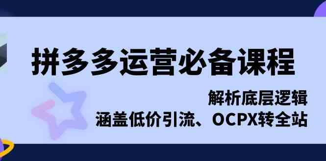 拼多多运营必备课程，解析底层逻辑，涵盖低价引流、OCPX转全站-创客联盟资源网-本站致力于分享优质实用的互联网资源,创业项目,软件工具
