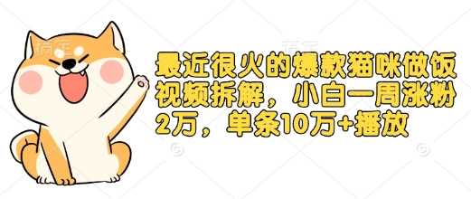 最近很火的爆款猫咪做饭视频拆解，小白一周涨粉2万，单条10万+播放(附保姆级教程)-创客联盟资源网-本站致力于分享优质实用的互联网资源,创业项目,软件工具
